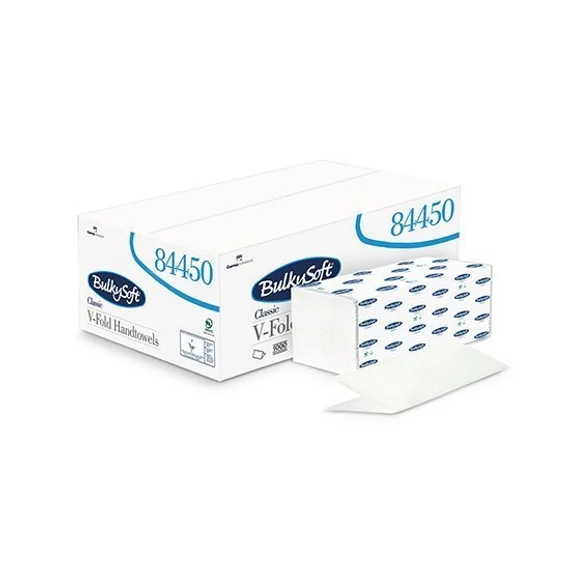 Hajtogatott kéztörlő  Bulkysoft classisc V 2rtg 21x20,5cm 200lap cell 20cs/gyűjtő