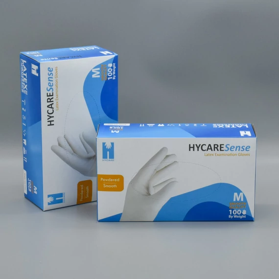 V.kesztyű latex púderes M natúr 100db/doboz; 10 kínáló/#